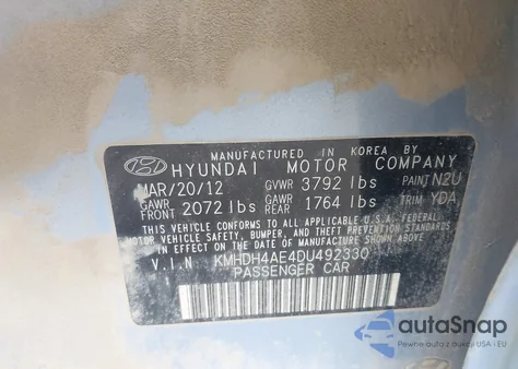 2013 Hyundai Elantra Gls from USA, damaged, VIN KMHDH4AE4DU492330